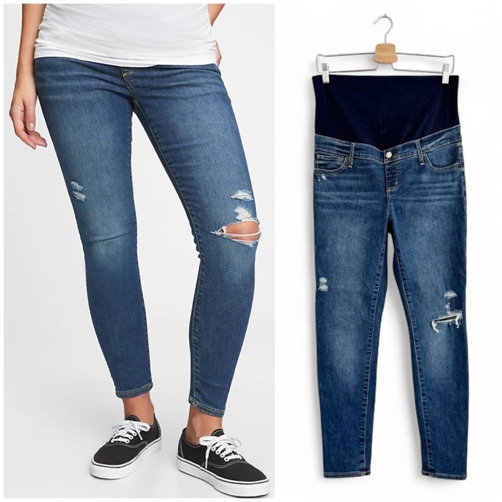 GAP Dark Blue Distressed Maternity Jeggings